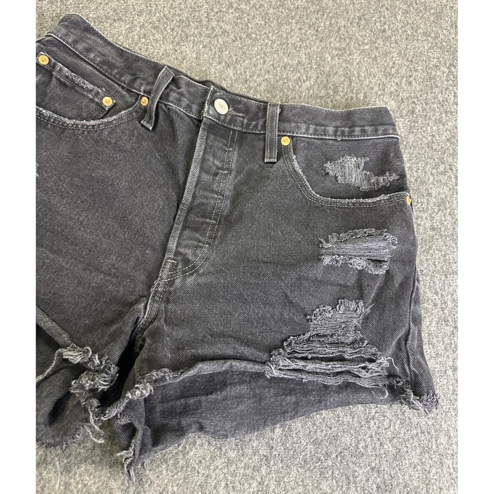Levi's 501 Jean Shorts Womens 31 Black Cut Off Distressed Button Fly Revolve - Picture 5 of 16